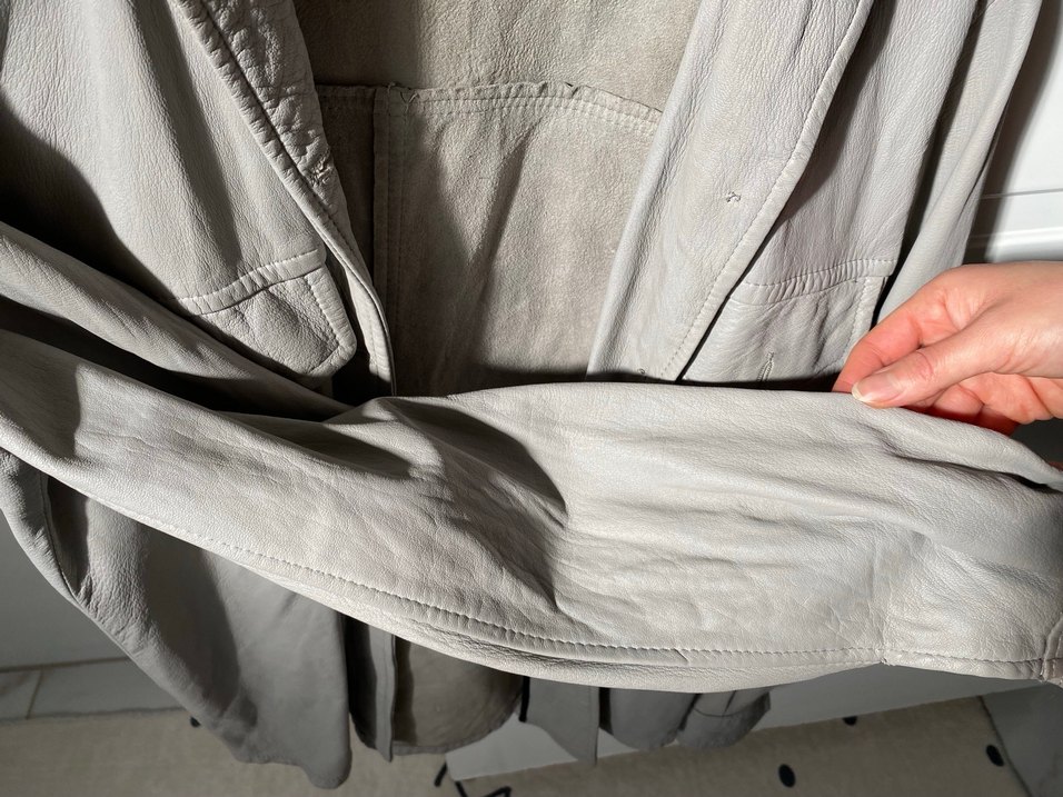 Düğmeli Gri Deri Kadın Ceket - Görsel 5