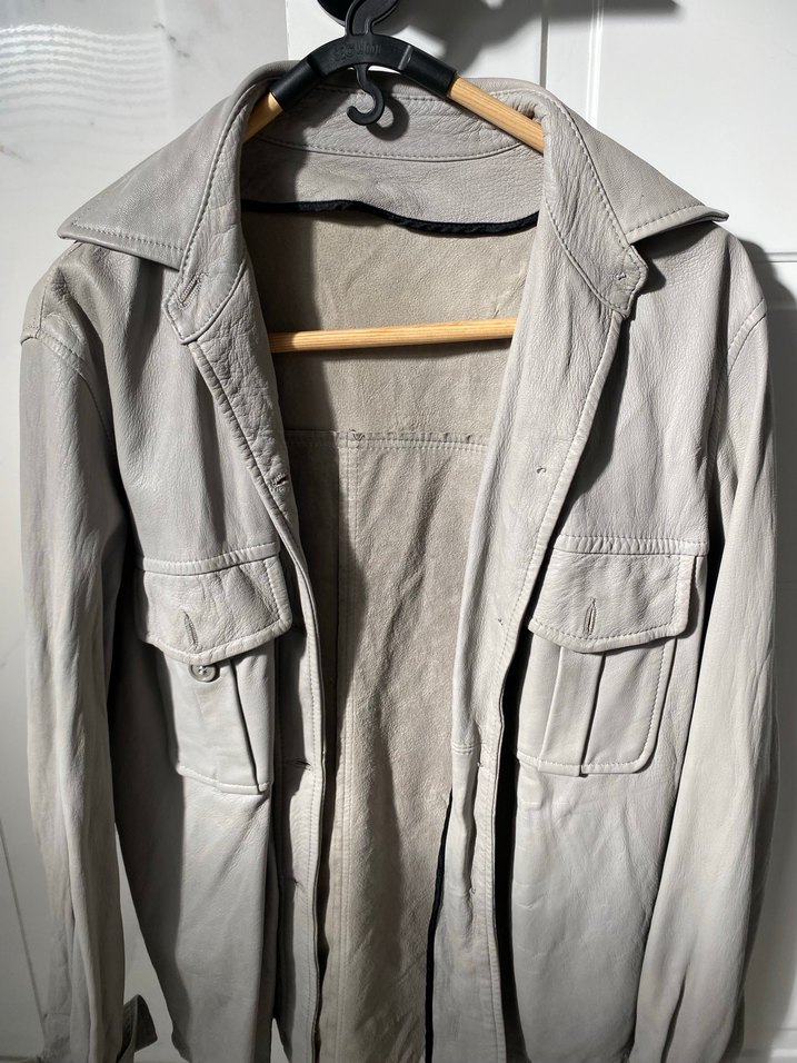 Düğmeli Gri Deri Kadın Ceket - Görsel 4