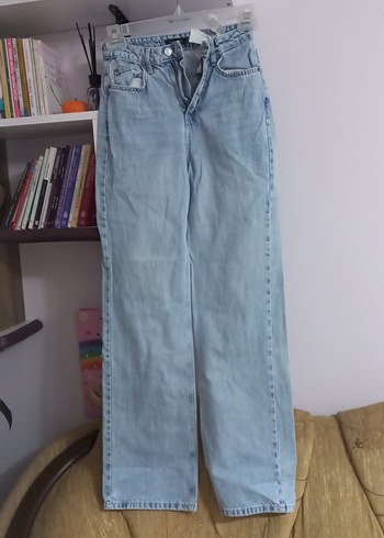 Kadın Açık Mavi Bol Kesim Denim Pantolon 32x108
