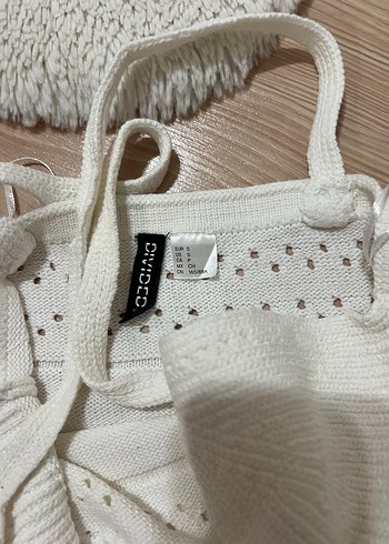 H&M H&M V Yaka Dantelli Mini Triko Elbise