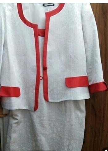 kırık beyaz ve Kırmızı  detaylı ikili takım - Görsel 2