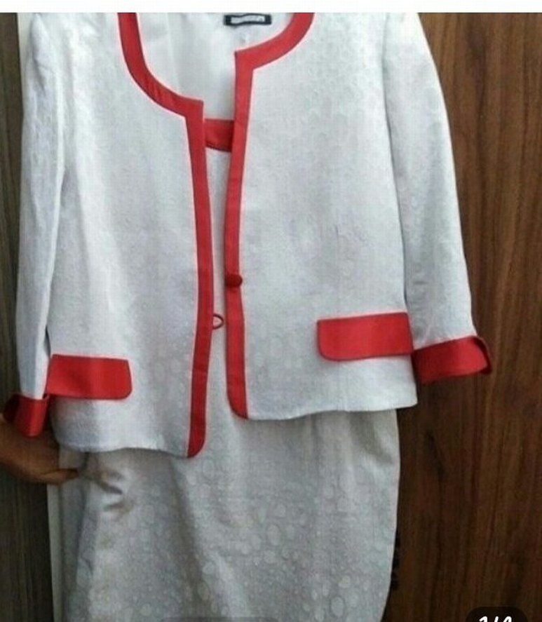 kırık beyaz ve Kırmızı  detaylı ikili takım - Görsel 2