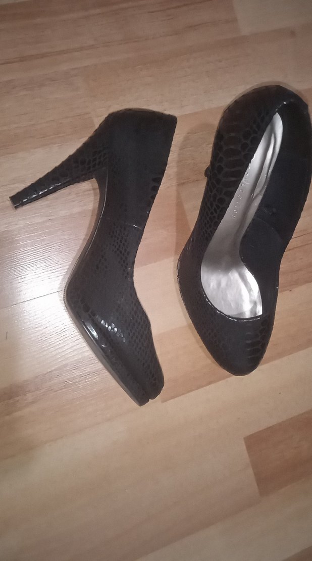 Siyah Yılan Desenli Stiletto  Ayakkabı topuk boyu 10 cm - Görsel 2
