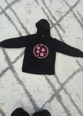 7 Yaş Beden Kız Çocuk Kapüşonlu Pamuklu Sweatshirt