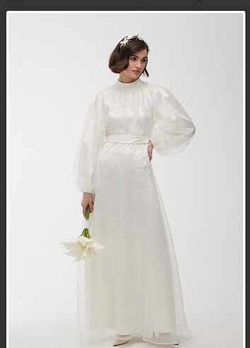 Ekru abiye/nikah elbise aker eşarp hediyeli