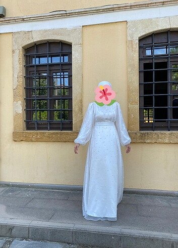 38 Beden beyaz Renk Ekru abiye/nikah elbise aker eşarp hediyeli