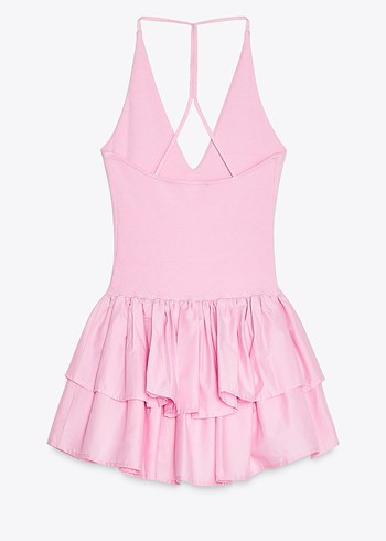Zara Zara Pembe Fırfırlı Mini Elbise