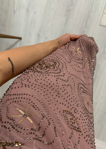 m Beden pembe Renk Zara Taş İşlemeli Midi Elbise