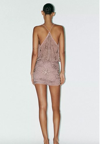 Zara Zara Boncuklu ve Pullu Mini Elbise