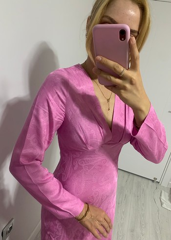 Zara Jakarlı Pembe Elbise