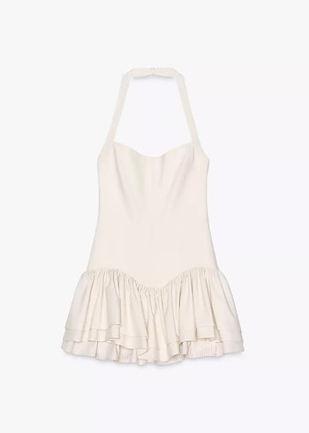 s Beden Zara Halter Yakalı Volanlı Mini Tulum Elbise