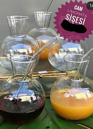 2 adet Limonata şişesi ve 2 adet cam pipet