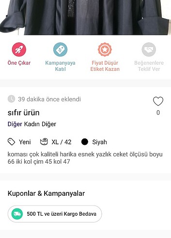42 Beden siyah Renk Sıfır ürün 