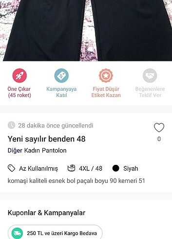 48 Beden siyah Renk Sıfır sayılır 