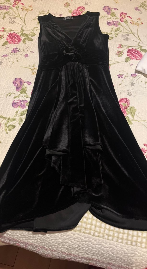 Siyah V Yaka Drapeli Midi Abiye Elbise - Görsel 3