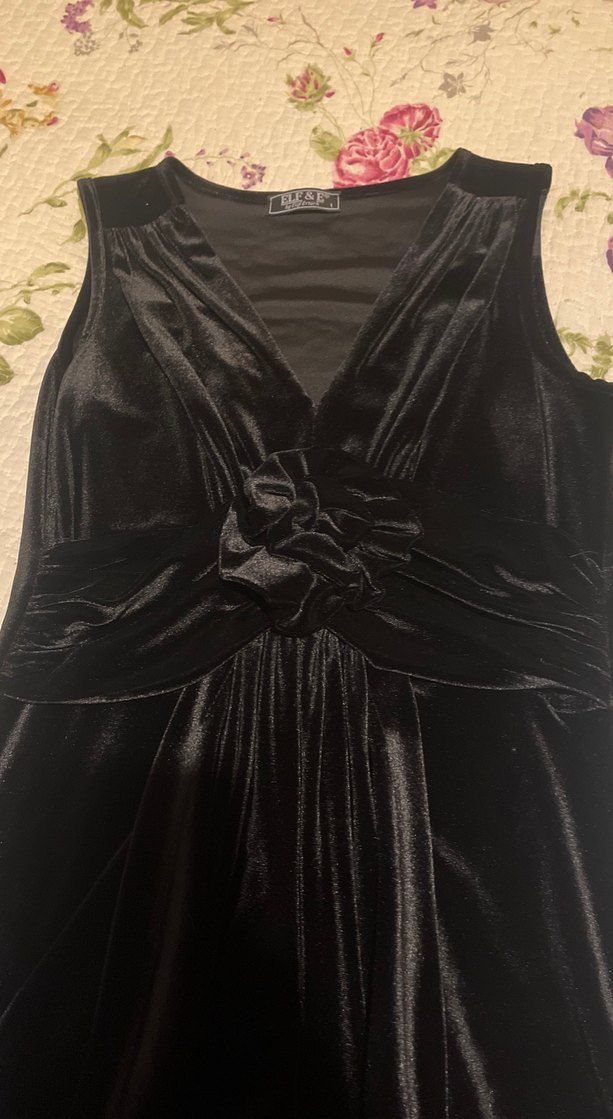 Siyah V Yaka Drapeli Midi Abiye Elbise - Görsel 4