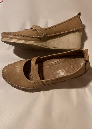 Bej Deri Dolgu Topuklu Kadın Babet - Görsel 2