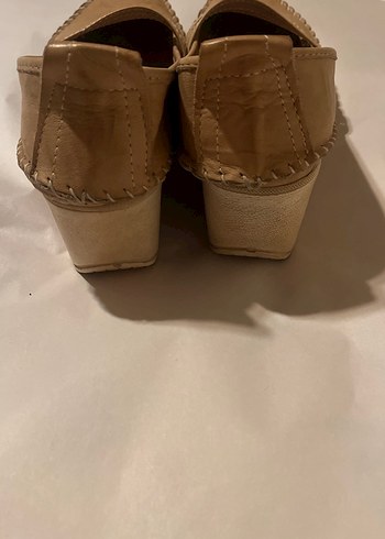 Bej Deri Dolgu Topuklu Kadın Babet - Görsel 3