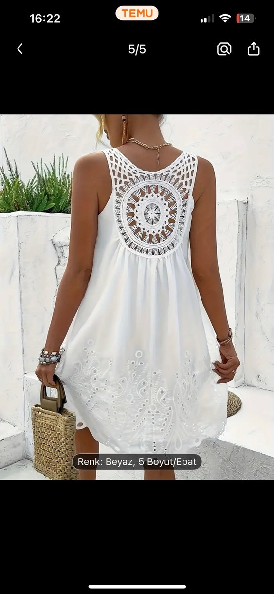 Beyaz Dantel Detaylı Bohem Mini Elbise - Görsel 2
