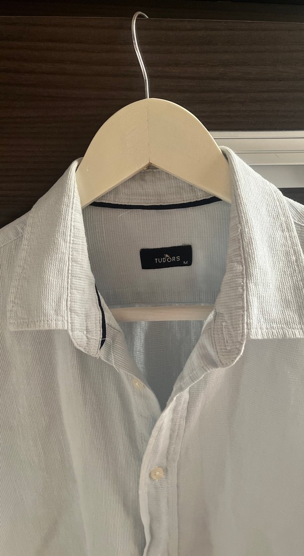 Düğmeli açık mavi pamuklu Erkek Gömlek slim fit - Görsel 2