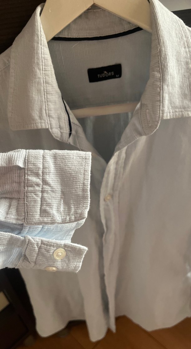 Düğmeli açık mavi pamuklu Erkek Gömlek slim fit - Görsel 4