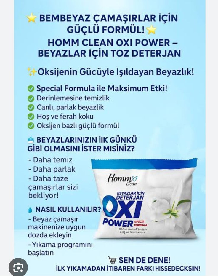 homm bitkisel Oxi Power Toz Leke Çıkarıcı - Beyazlatıcı Etkili - Görsel 3