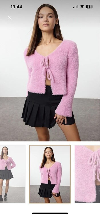 Pembe crop tüylü hırka