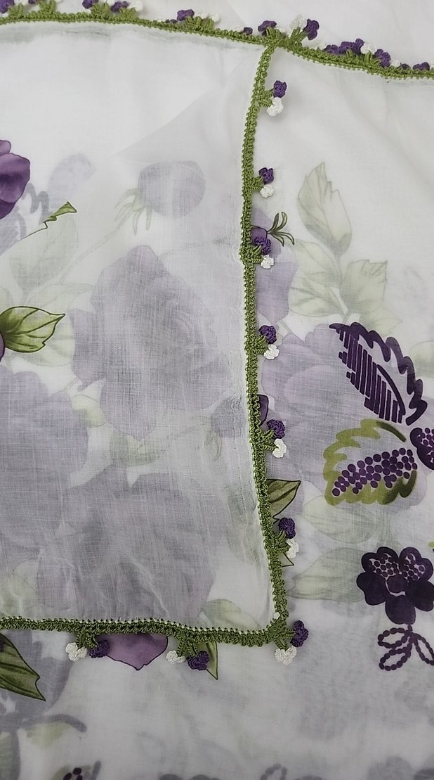 Dantel Detaylı Mor Bohem Kadın tülbent - Görsel 2