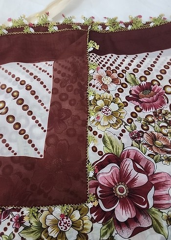 Bordo iğne oyası tülbent - Görsel 3