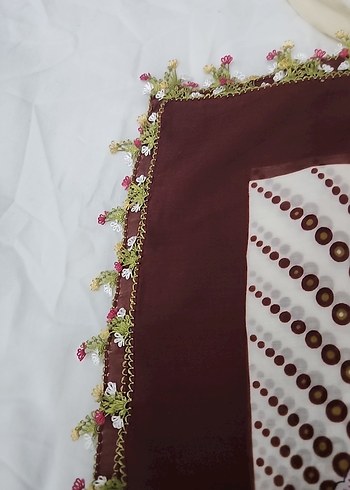 Bordo iğne oyası tülbent - Görsel 2