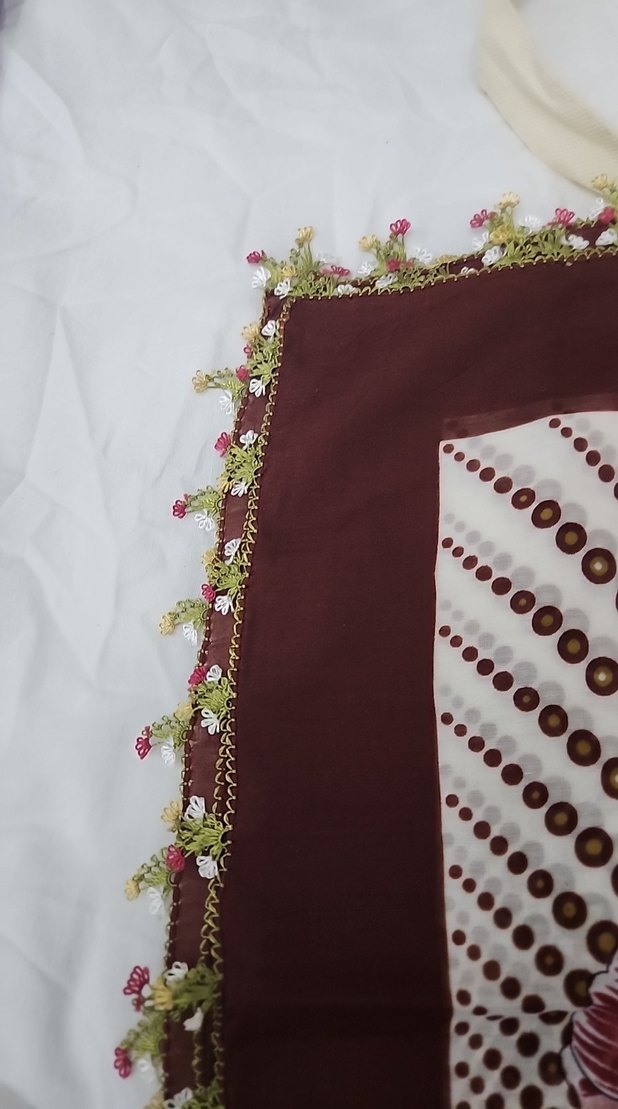 Bordo iğne oyası tülbent - Görsel 2