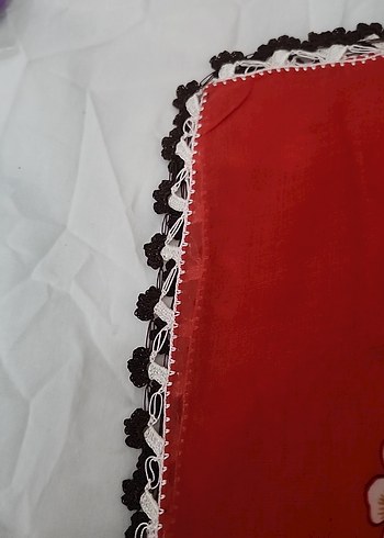 Renkli Çiçek Desenli Kırmızı Kadın tülbent - Görsel 2