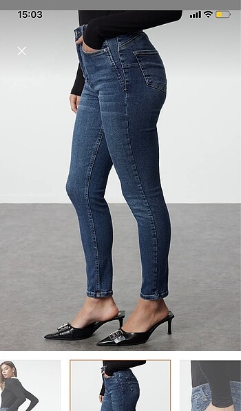 Pusp up etkili koyu mavi yüksek bel skinny jeans