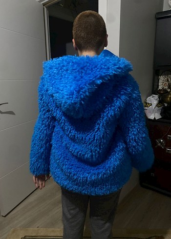 Kadın Mavi Kapüşonlu Peluş Ceket - Görsel 2