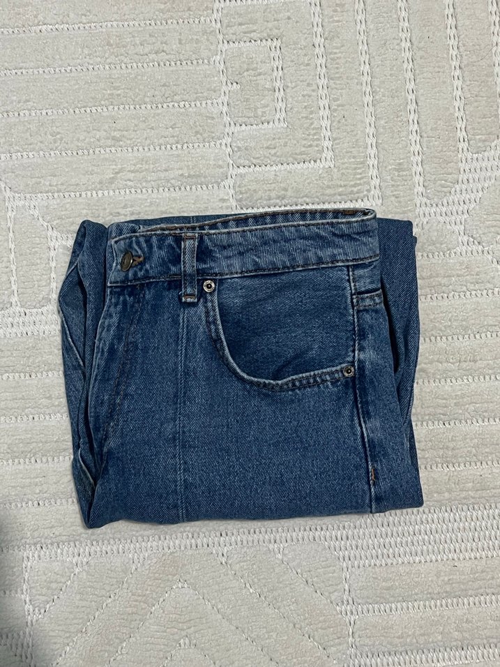 Kadın Mavi Kot Pantolon Bol Kesim - Görsel 2