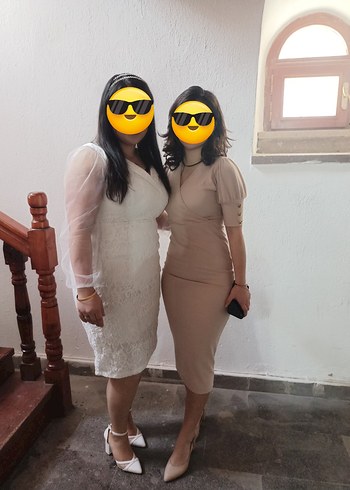 44 Beden V Yaka Beyaz Midi Bohem nikah elbisesi
