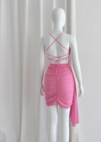 Diğer Pembe Drapeli Mini Abiye Elbise