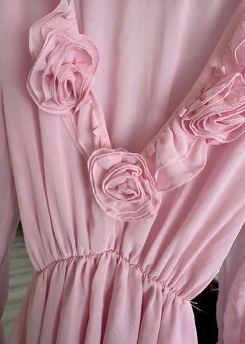 Pembe Çiçekli Volanlı Mini  Elbise - Görsel 5