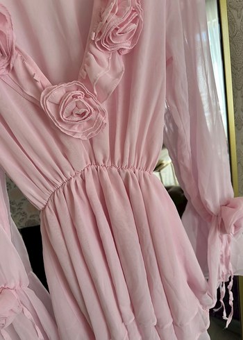 Pembe Çiçekli Volanlı Mini  Elbise - Görsel 6