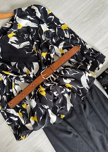 Desenli Siyah  Kadın Ofis Elbisesi - Görsel 7