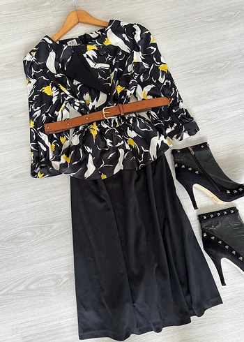 Desenli Siyah  Kadın Ofis Elbisesi - Görsel 5