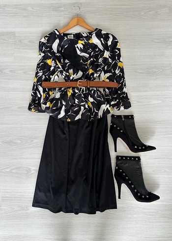 Desenli Siyah  Kadın Ofis Elbisesi - Görsel 6