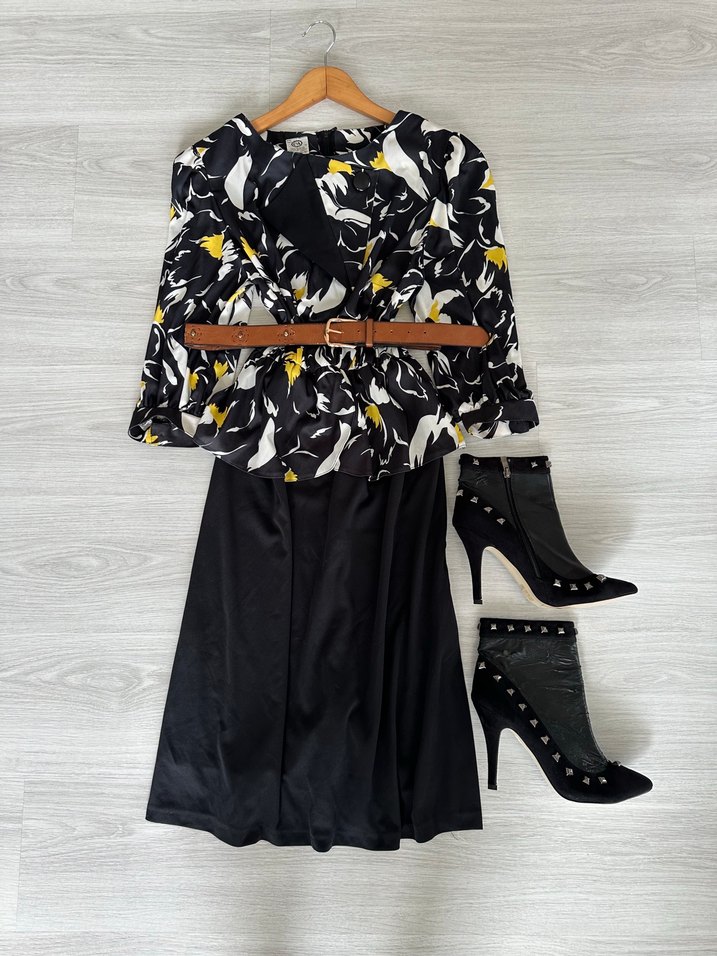 Desenli Siyah  Kadın Ofis Elbisesi - Görsel 2