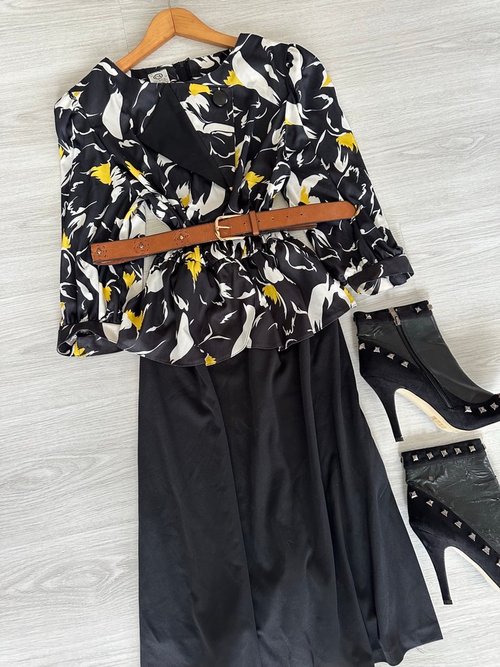 Desenli Siyah  Kadın Ofis Elbisesi - Görsel 4