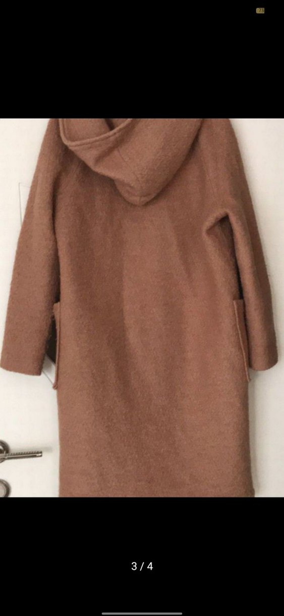 Kapüşonlu Kahverengi Yün Kaban - Görsel 3