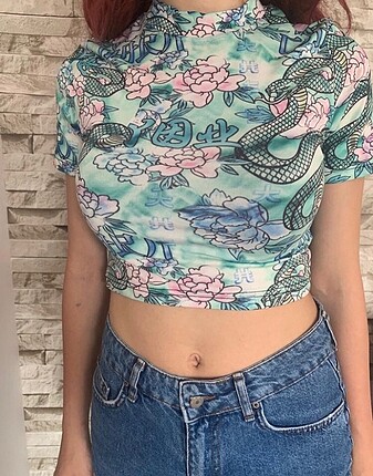 Su Yeşili Digital Baskılı Crop