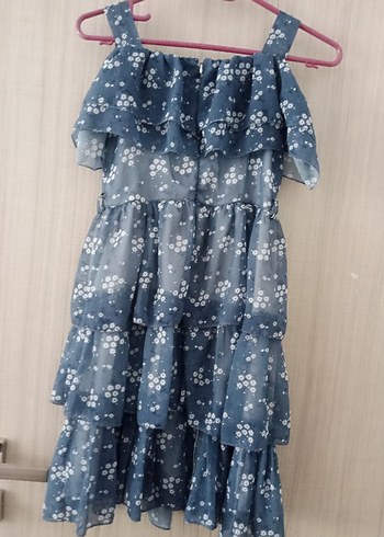 LC Waikiki Mavi Fırfırlı Midi Kadın Elbise