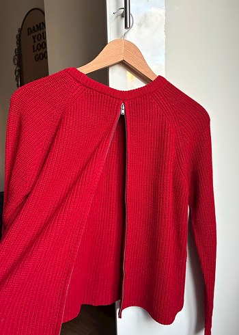 Kırmızı Uzun Kollu Örgü Kadın Kazak - Görsel 5