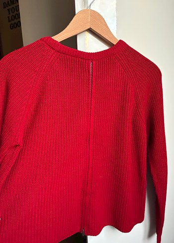 Kırmızı Uzun Kollu Örgü Kadın Kazak - Görsel 4