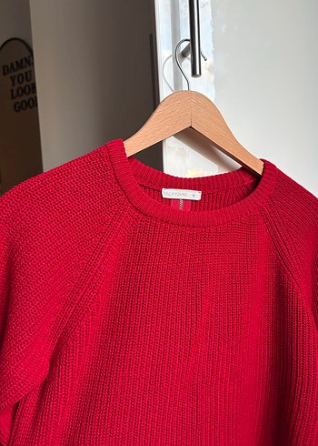 Kırmızı Uzun Kollu Örgü Kadın Kazak - Görsel 2